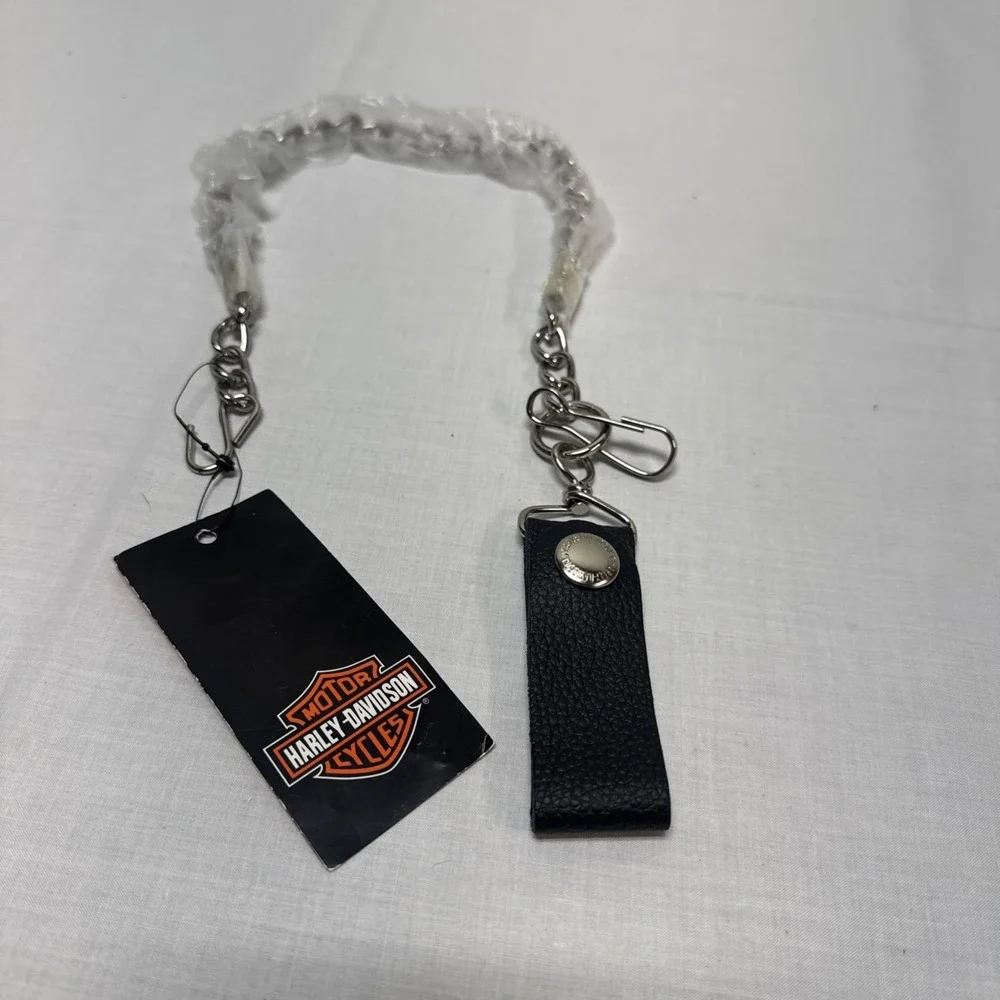 Harley Davidson Genuine Biker Wallet Chain Nickel w Leather Strap NEW